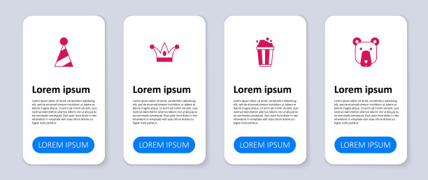 设置熊头，爆米花在纸板箱，小丑帽与铃铛和派对。业务信息图表模板。向量图片下载