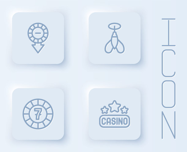 设好线赌场筹码，飞镖和招牌。白色方形按钮。向量图片下载