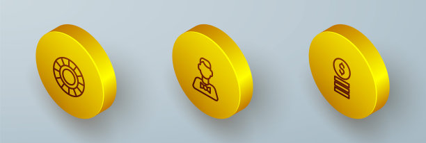 设置等距线赌场筹码，经销商和美元图标。向量图片下载