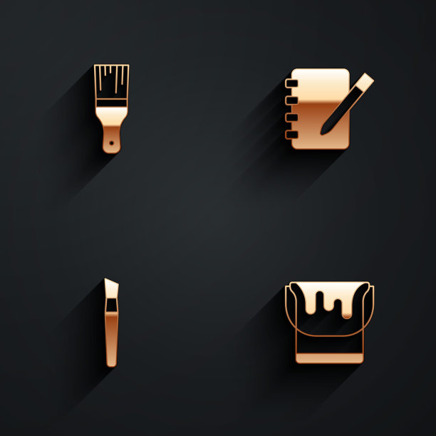 设置画笔，笔记本和长阴影桶图标。向量图片下载