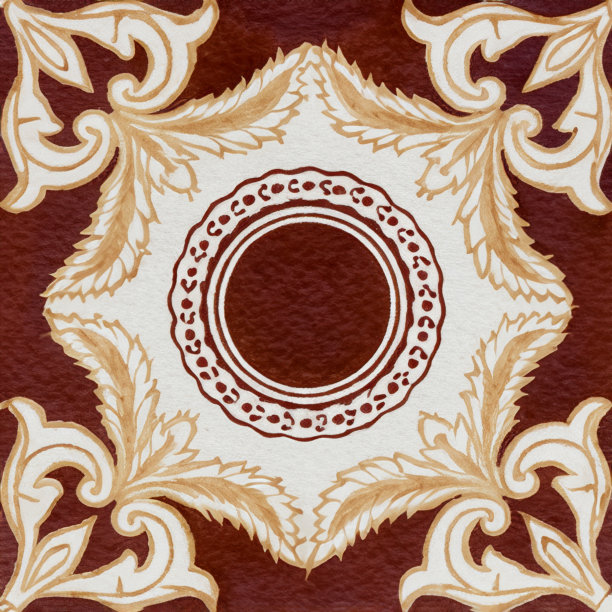 葡萄牙瓷砖图案水彩画图片下载