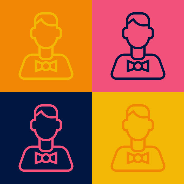 波普艺术线赌场经销商图标孤立的颜色背景。赌场副主持人。向量图片下载