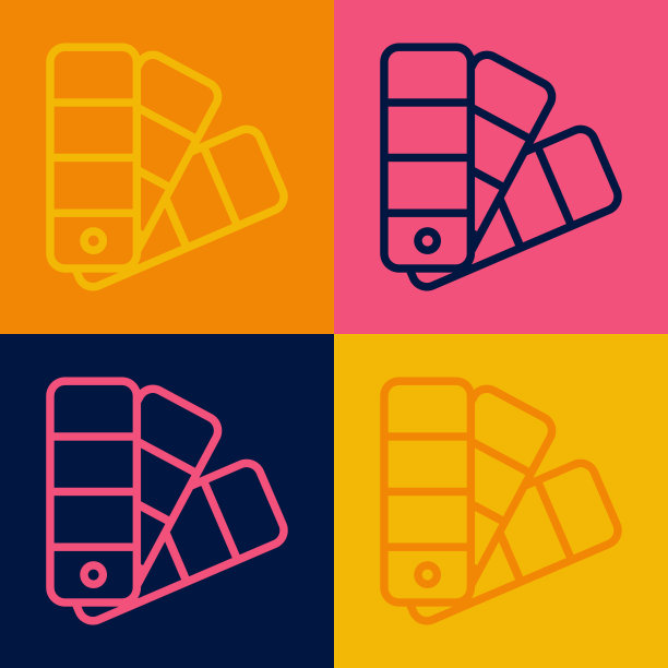 波普艺术线调色板指导图标孤立的颜色背景。向量图片下载