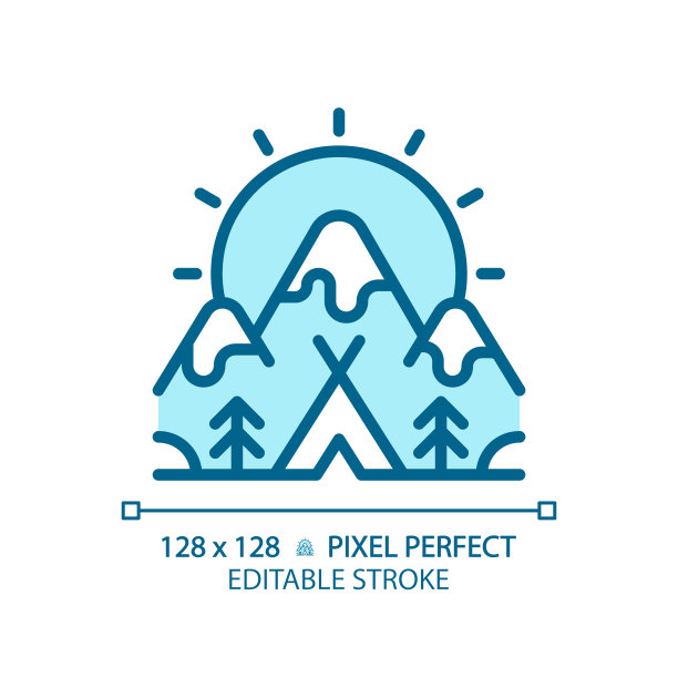 2D可定制的露营和山线性图标图片下载