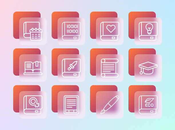 设置线用户手册，电子书阅读器，法令，羊皮纸，卷轴，钢笔笔尖，关于武器，浪漫书，日常纸记事本和书籍编程图标。向量图片下载