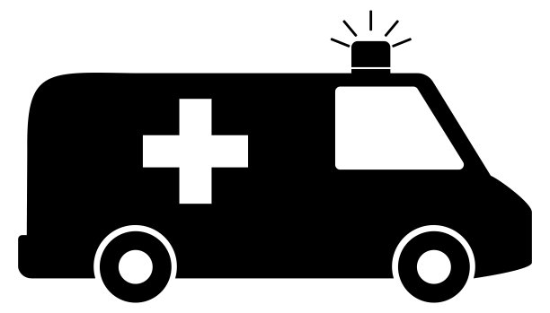 救护车标志插图，黑白背景图片下载