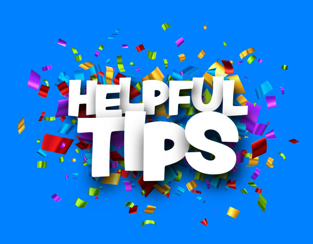 有用的提示标志在彩色剪纸箔彩带五彩纸屑的背景。图片下载