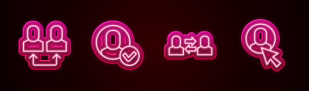 设置线路交换工作、Worker和。发光的霓虹灯图标。向量图片下载