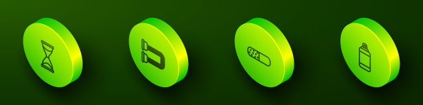 设置等长线旧沙漏，胸部扩张器，维生素丸和沙袋图标。向量图片下载