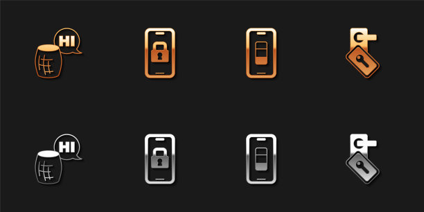 设置语音助手，数字门锁，智能手机电池充电和图标。向量图片下载
