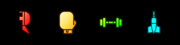 设置击剑头盔面具，拳击手套，哑铃和镖箭头图标。向量图片下载