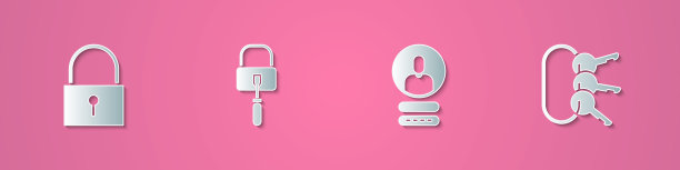 设置剪纸锁，挑选锁，创建帐户屏幕和一堆钥匙图标。纸艺风格。向量图片下载