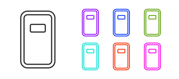 黑线警察突击盾牌图标孤立在白色背景。设置图标彩色。向量图片下载