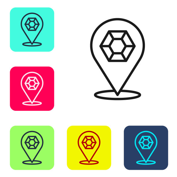 黑线宝石图标隔离在白色背景。首饰的象征。钻石。设置图标为彩色方形按钮。向量图片下载