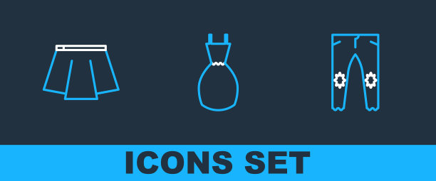 设置线裤子，裙子和女人的服装图标。向量图片下载