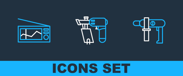 设置线路电钻，无线电和钉枪图标。向量图片下载