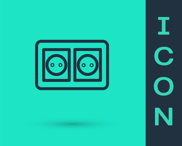 蓝色电源插座图标隔离在白色背景。电源插座。玫瑰的象征。标志设计模板元素。向量图片下载