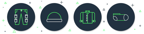 设置线豆帽，t恤，工装裤和运动袜图标。向量图片下载