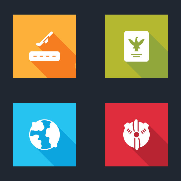 设置飞机起飞，护照，全球和螺旋桨图标。向量图片下载