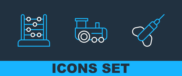 设置线镖箭头，算盘和玩具火车图标。向量图片下载