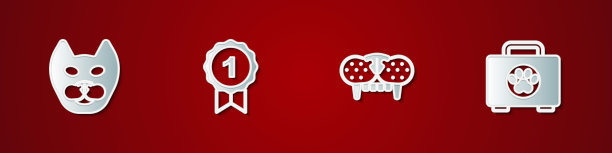 设置猫，狗奖励符号，牙齿和宠物急救箱图标。向量图片下载