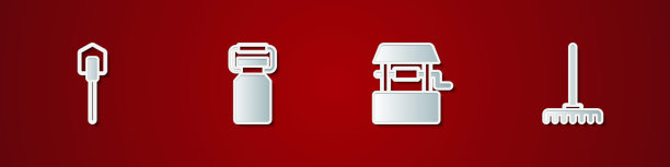 集铲，罐罐牛奶，井和花园耙图标。向量图片下载