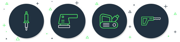 设置线电动砂光机，刨床工具，烙铁和往复锯图标。向量图片下载