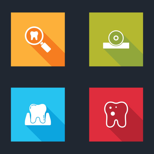 设置牙科搜索，耳鼻喉科头部反射器，牙齿和龋齿图标。向量图片下载