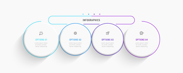 矢量信息图标签设计模板与图标和4个选项或步骤。可用于流程图，演示文稿，工作流程布局，横幅，流程图，信息图。图片下载