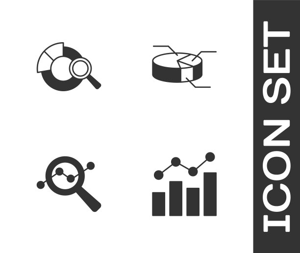 设置财务增长、搜索数据分析和饼状图信息图图标。向量图片下载