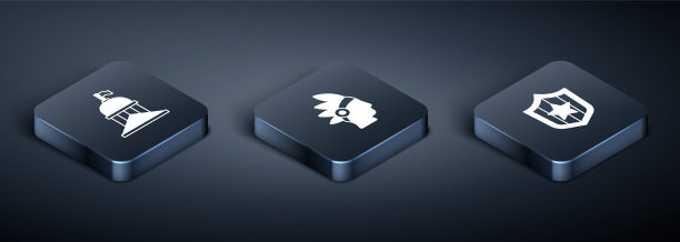 设定等距白宫，盾牌上有星星和印第安人的标志。向量图片下载