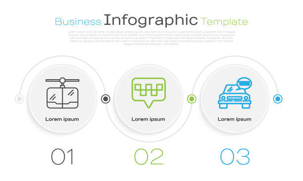设置线路缆车，地图指针与出租车和出租车。业务信息图表模板。向量图片下载