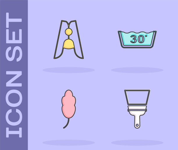 设置橡胶清洁剂的窗户，衣服别针，羽毛和温度洗涤图标。向量图片下载