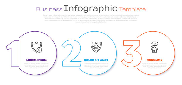 设置线盾与美元，房子盾和。业务信息图表模板。向量图片下载