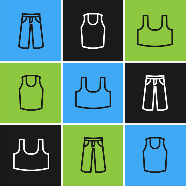 设置线裤子，汗衫和图标。向量图片下载
