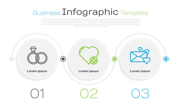 结婚戒指，心和信封的心。业务信息图表模板。向量图片下载