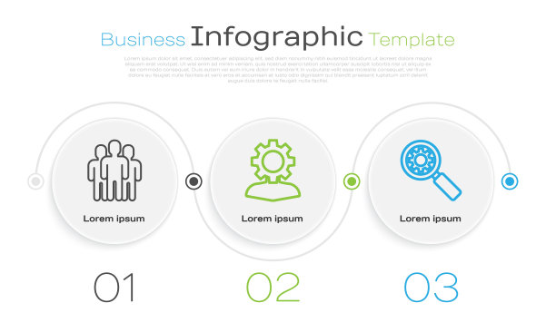 设置线路用户组，人带齿轮内，放大镜和齿轮。业务信息图表模板。向量图片下载