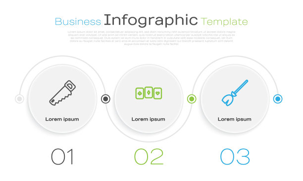 设置线手锯，扑克牌和女巫扫帚。业务信息图表模板。向量图片下载