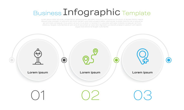 设置线路在岔路口，路线位置和位置。业务信息图表模板。向量图片下载