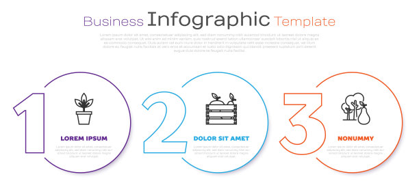 花在花盆里，木盒子水果和蔬菜和树梨。业务信息图表模板。向量图片下载