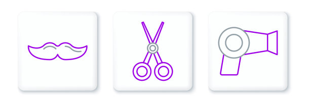 设置线吹风机，胡子和剪刀理发师图标。向量图片下载