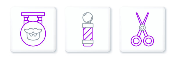 集线剪刀理发师，理发店和经典杆图标。向量图片下载