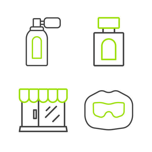 设置线胡子和胡子，理发店建筑，须后水和雾化图标。向量图片下载