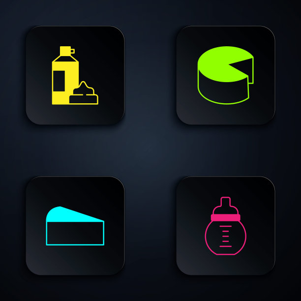 将婴儿牛奶，鲜奶油，奶酪和。黑色方形按钮。向量图片下载