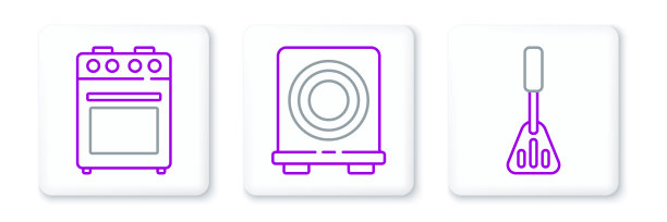 设置线抹刀，烤箱和电炉图标。向量图片下载