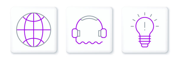 设置线路灯泡与概念的想法，社会网络和耳机图标。向量图片下载