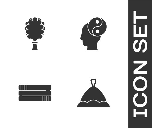 设置桑拿帽，扫帚，毛巾堆和阴阳图标。向量图片下载