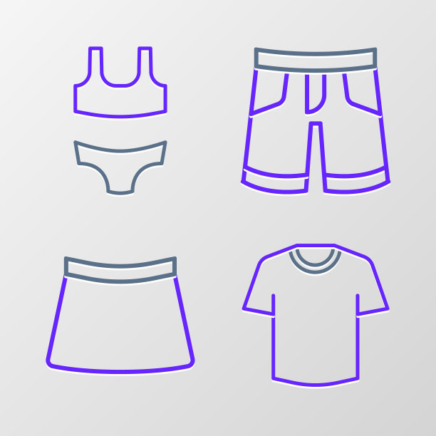 设置线t恤，裙子，短裤或裤子和泳装图标。向量图片下载