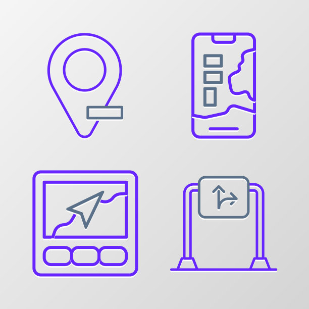 设置线路道路交通标志，Gps设备与地图，城市导航和位置图标。向量图片下载
