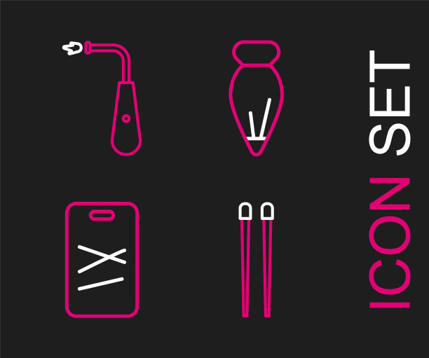 设有食品筷子，砧板，装饰蛋糕的糕点袋和长电打火机图标。向量图片下载